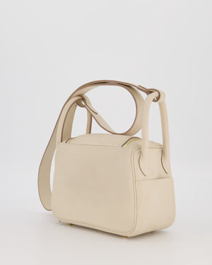Hermès Mini Lindy II Bag in Craie Taurillon Clemence Leather with Gold Hardware