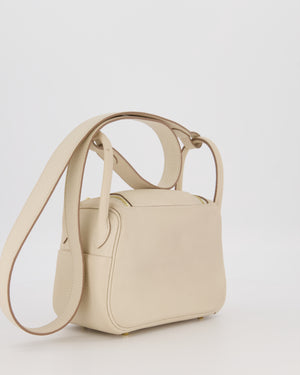 Hermès Mini Lindy II Bag in Craie Taurillon Clemence Leather with Gold Hardware