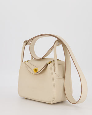 Hermès Mini Lindy II Bag in Craie Taurillon Clemence Leather with Gold Hardware