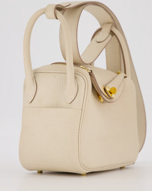 Hermès Mini Lindy II Bag in Craie Taurillon Clemence Leather with Gold Hardware