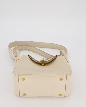 Hermès Mini Lindy II Bag in Craie Taurillon Clemence Leather with Gold Hardware