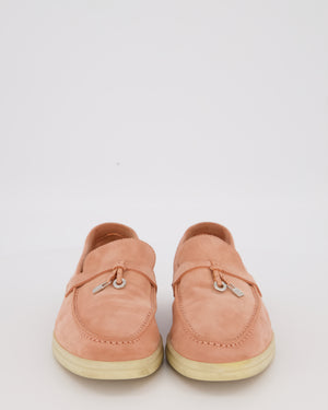Loro Piana Coral Pink Suede Summer Charms Walk Loafers Size EU 37
