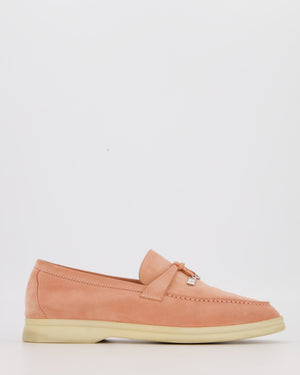 Loro Piana Coral Pink Suede Summer Charms Walk Loafers Size EU 37