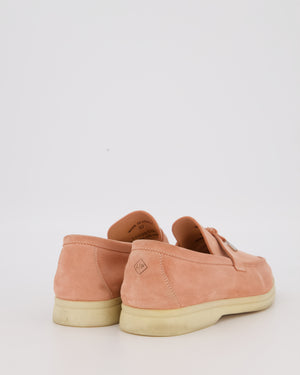 Loro Piana Coral Pink Suede Summer Charms Walk Loafers Size EU 37