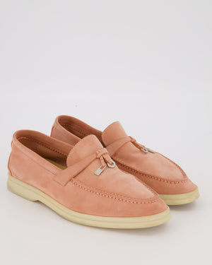 Loro Piana Coral Pink Suede Summer Charms Walk Loafers Size EU 37