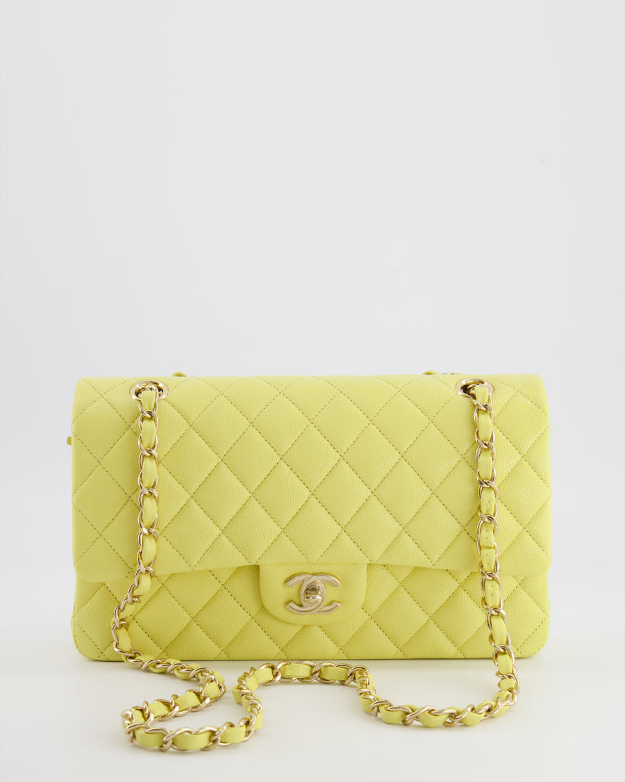 Chanel Classic Medium Double Flap Bag in Sorbet Yellow Caviar Leather with Champagne Gold Hardware