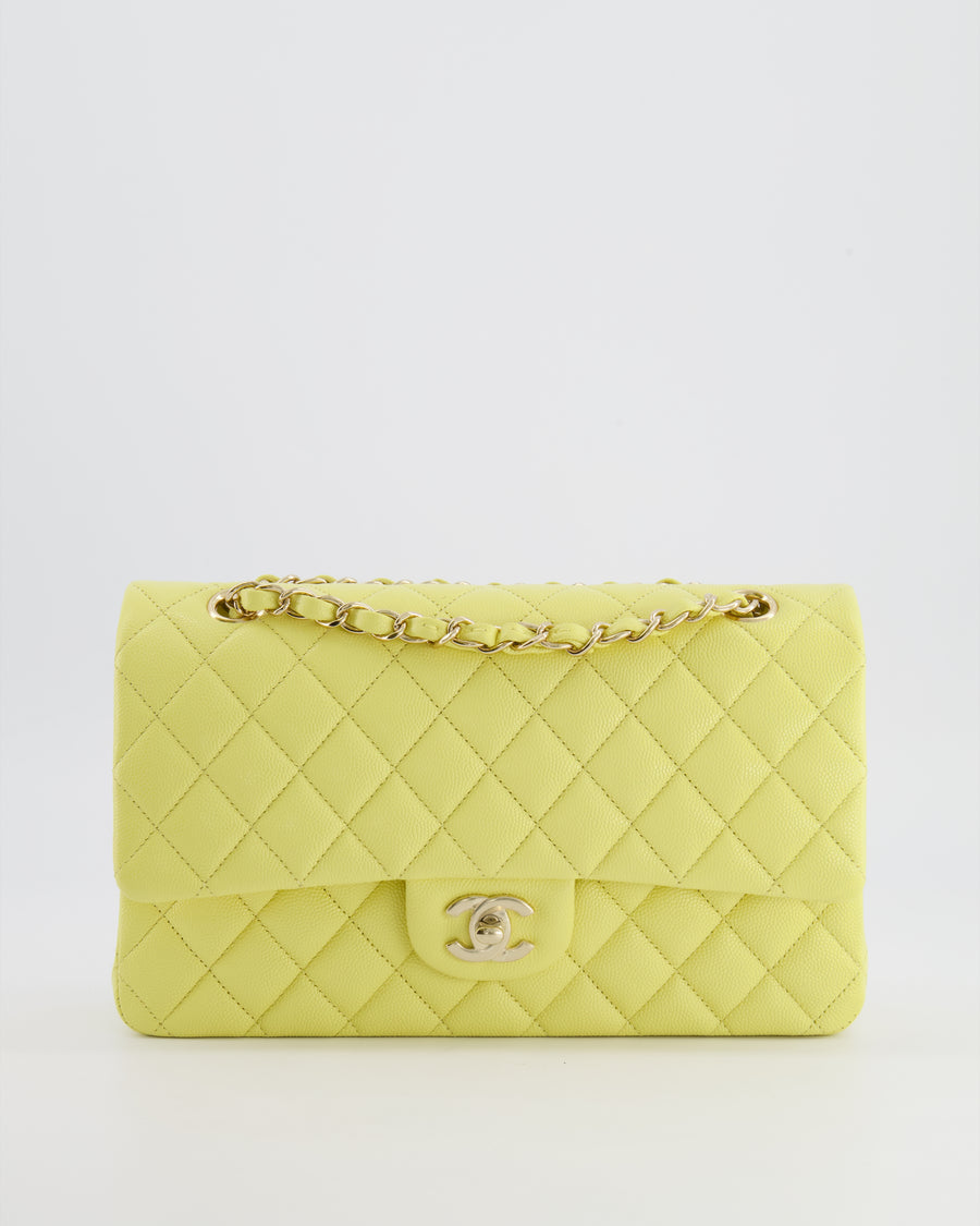 Chanel Classic Medium Double Flap Bag in Sorbet Yellow Caviar Leather with Champagne Gold Hardware