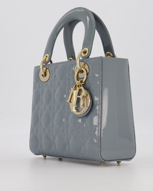 Christian Dior Cloud Blue Small Lady Dior in Cannage Patent Leather with Gold Hardware