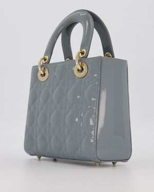 Christian Dior Cloud Blue Small Lady Dior in Cannage Patent Leather with Gold Hardware