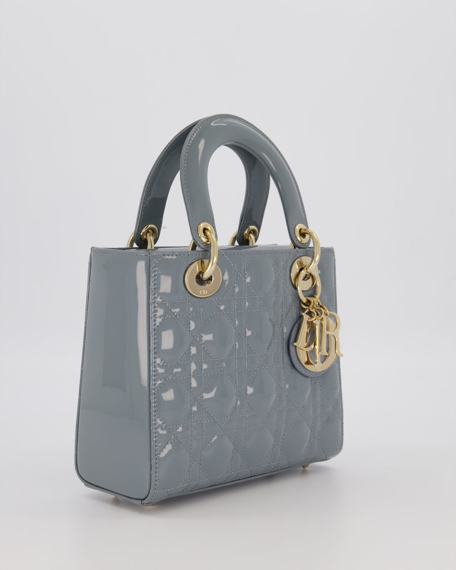 Christian Dior Cloud Blue Small Lady Dior in Cannage Patent Leather with Gold Hardware