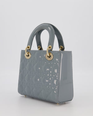 Christian Dior Cloud Blue Small Lady Dior in Cannage Patent Leather with Gold Hardware