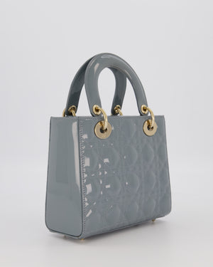 Christian Dior Cloud Blue Small Lady Dior in Cannage Patent Leather with Gold Hardware