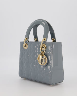 Christian Dior Cloud Blue Small Lady Dior in Cannage Patent Leather with Gold Hardware