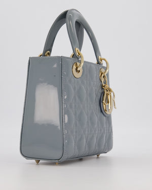 Christian Dior Cloud Blue Small Lady Dior in Cannage Patent Leather with Gold Hardware
