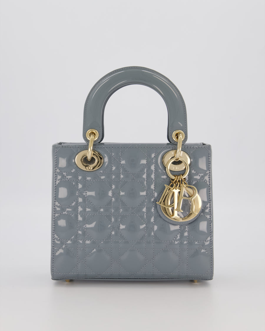 Christian Dior Cloud Blue Small Lady Dior in Cannage Patent Leather with Gold Hardware