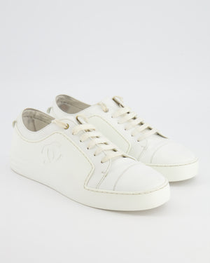 Chanel White Leather and Rubber Low-Top Trainers with CC Logo Size EU 40