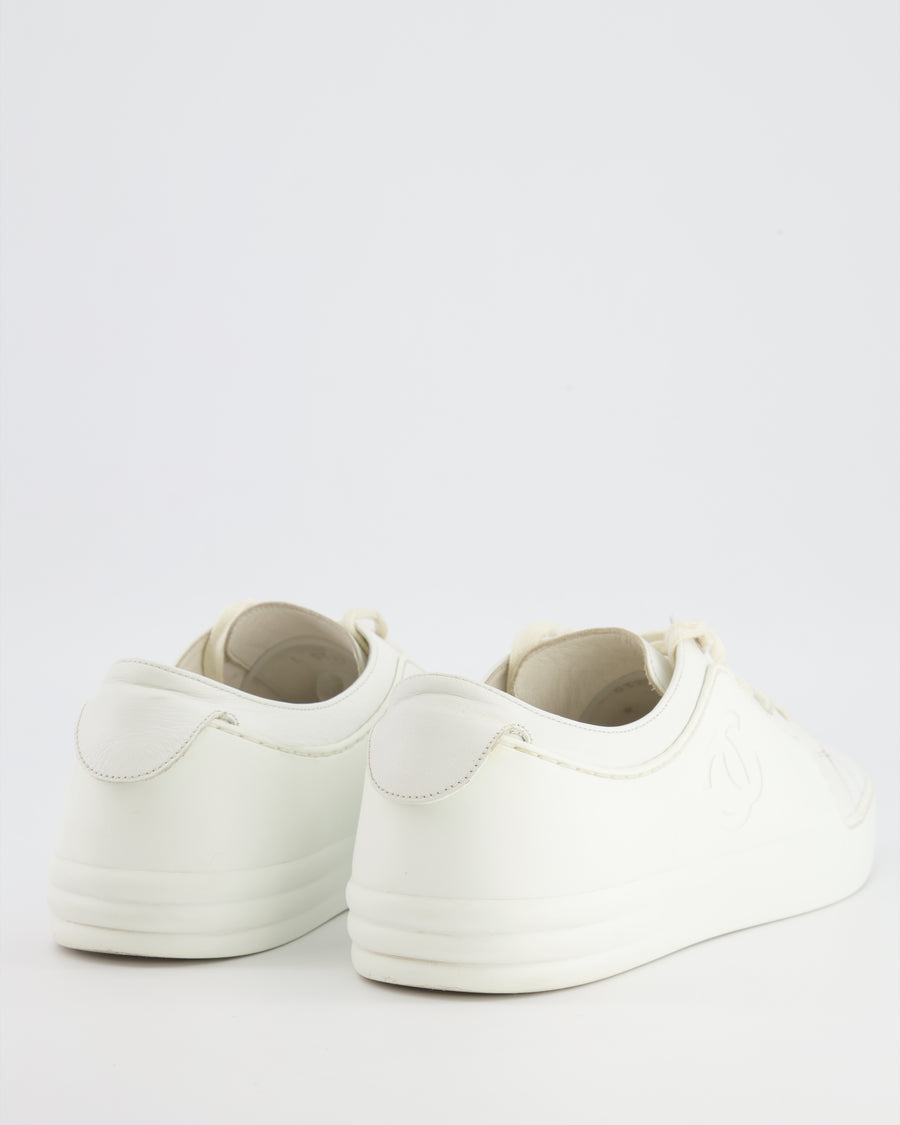 Chanel White Leather and Rubber Low-Top Trainers with CC Logo Size EU 40