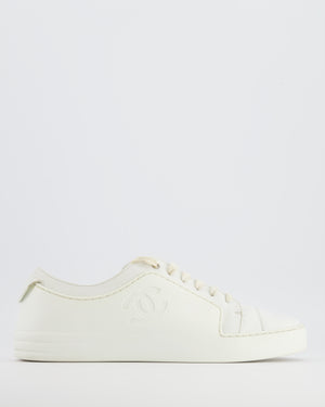 Chanel White Leather and Rubber Low-Top Trainers with CC Logo Size EU 40