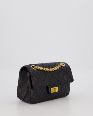 Chanel Mini 2.55 Reissue Flap Bag in Black Aged Calfskin Leather with Gold Hardware