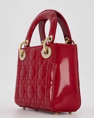 Christian Dior Red Mini Lady Dior Bag in Patent Leather with Gold Hardware