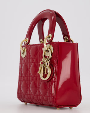 Christian Dior Red Mini Lady Dior Bag in Patent Leather with Gold Hardware
