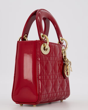 Christian Dior Red Mini Lady Dior Bag in Patent Leather with Gold Hardware