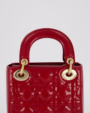 Christian Dior Red Mini Lady Dior Bag in Patent Leather with Gold Hardware