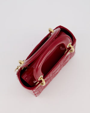 Christian Dior Red Mini Lady Dior Bag in Patent Leather with Gold Hardware
