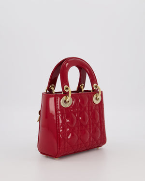 Christian Dior Red Mini Lady Dior Bag in Patent Leather with Gold Hardware