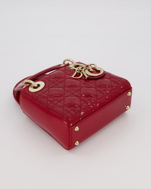 Christian Dior Red Mini Lady Dior Bag in Patent Leather with Gold Hardware