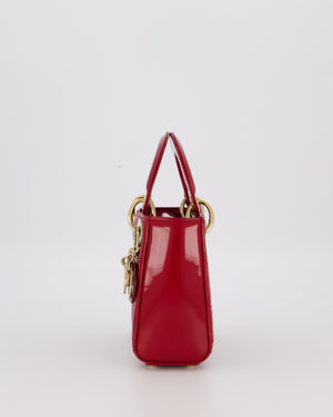 Christian Dior Red Mini Lady Dior Bag in Patent Leather with Gold Hardware
