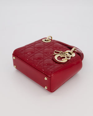 Christian Dior Red Mini Lady Dior Bag in Patent Leather with Gold Hardware