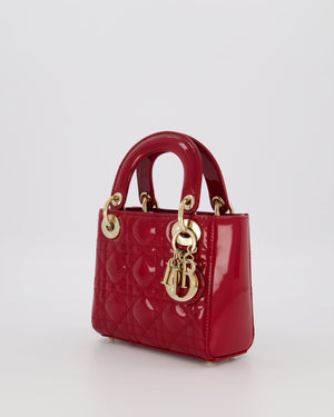 Christian Dior Red Mini Lady Dior Bag in Patent Leather with Gold Hardware