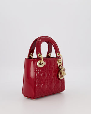 Christian Dior Red Mini Lady Dior Bag in Patent Leather with Gold Hardware