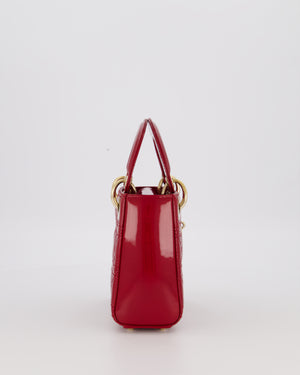Christian Dior Red Mini Lady Dior Bag in Patent Leather with Gold Hardware