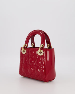 Christian Dior Red Mini Lady Dior Bag in Patent Leather with Gold Hardware