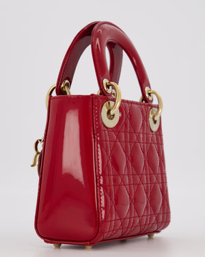Christian Dior Red Mini Lady Dior Bag in Patent Leather with Gold Hardware