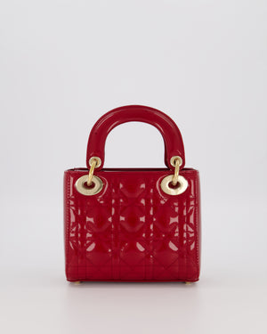 Christian Dior Red Mini Lady Dior Bag in Patent Leather with Gold Hardware