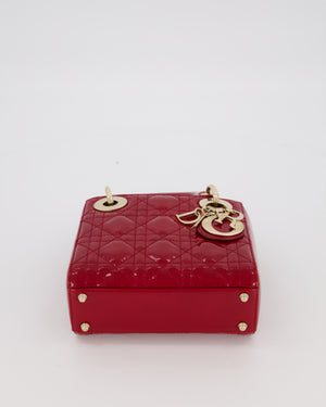 Christian Dior Red Mini Lady Dior Bag in Patent Leather with Gold Hardware