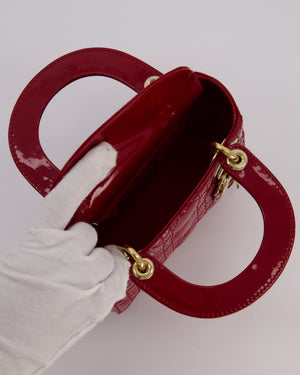 Christian Dior Red Mini Lady Dior Bag in Patent Leather with Gold Hardware