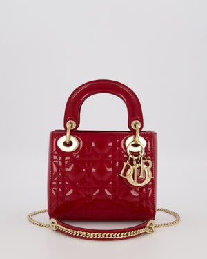 Christian Dior Red Mini Lady Dior Bag in Patent Leather with Gold Hardware