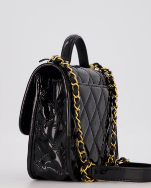Chanel School Memory Square Top Handle Flap Bag in Black Patent Leather with Gold Hardware