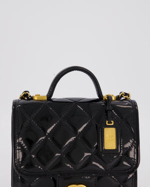 Chanel School Memory Square Top Handle Flap Bag in Black Patent Leather with Gold Hardware