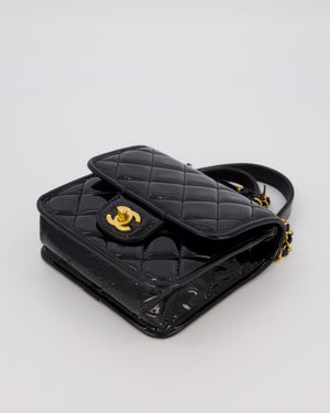 Chanel School Memory Square Top Handle Flap Bag in Black Patent Leather with Gold Hardware