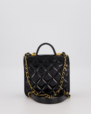 Chanel School Memory Square Top Handle Flap Bag in Black Patent Leather with Gold Hardware