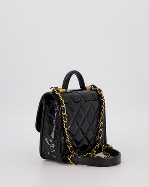 Chanel School Memory Square Top Handle Flap Bag in Black Patent Leather with Gold Hardware