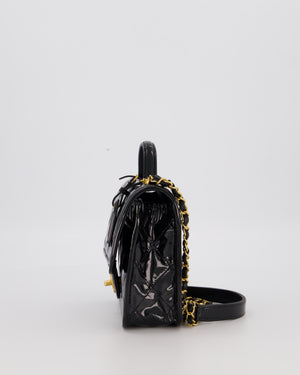 Chanel School Memory Square Top Handle Flap Bag in Black Patent Leather with Gold Hardware
