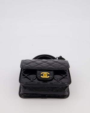 Chanel School Memory Square Top Handle Flap Bag in Black Patent Leather with Gold Hardware
