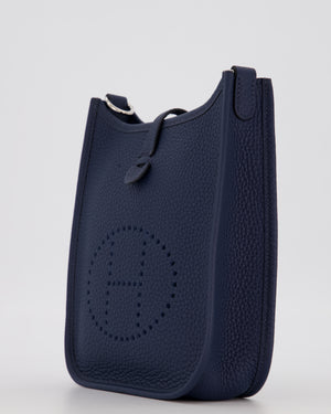 Hermès Mini Evelyne 16 Bag in Bleu de Prusse Clemence Leather with Palladium Hardware