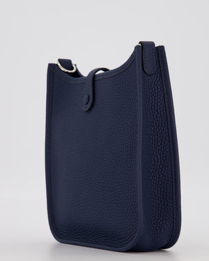 Hermès Mini Evelyne 16 Bag in Bleu de Prusse Clemence Leather with Palladium Hardware